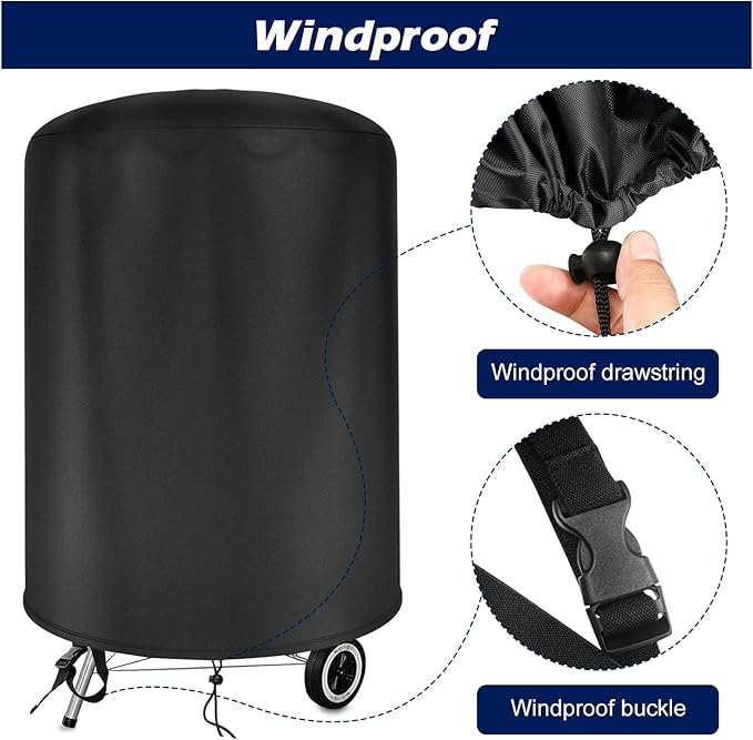 Grill Cover for Weber 18 Inch Charcoal Kettle Grill, 420D Oxford Waterproof Grill Cover for Outdoor Grill (Φ22.8 x 26.7 Inch)