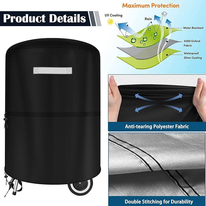 Grill Cover for Weber 22 Inch Charcoal Kettle - Grill Cover for Outdoor Grill Heavy Duty Waterproof Rip-Proof Fade Resistant BBQ Gas Grill Cover for Weber Char-Broil 22 Inch Charcoal Kettle Grills