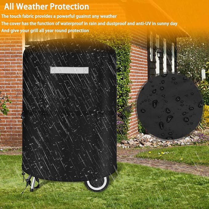 Grill Cover for Weber 22 Inch Charcoal Kettle - Grill Cover for Outdoor Grill Heavy Duty Waterproof Rip-Proof Fade Resistant BBQ Gas Grill Cover for Weber Char-Broil 22 Inch Charcoal Kettle Grills