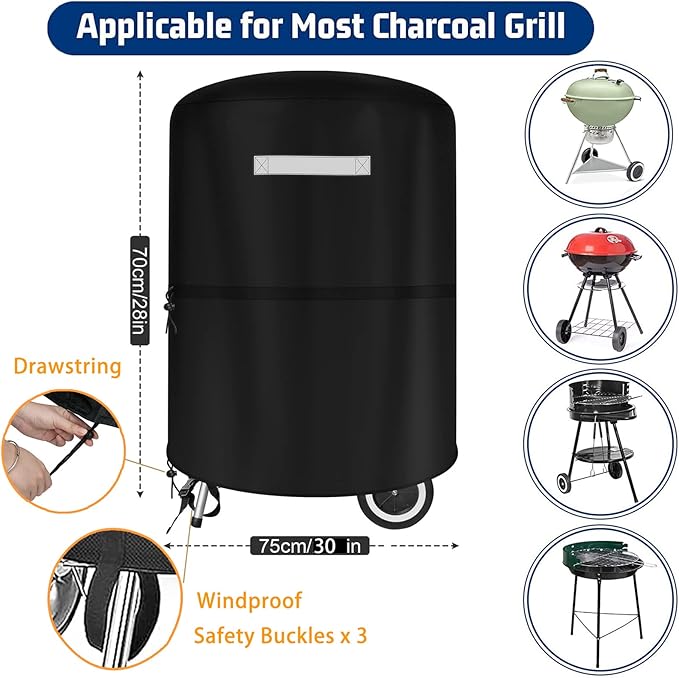 Grill Cover for Weber 22 Inch Charcoal Kettle - Grill Cover for Outdoor Grill Heavy Duty Waterproof Rip-Proof Fade Resistant BBQ Gas Grill Cover for Weber Char-Broil 22 Inch Charcoal Kettle Grills