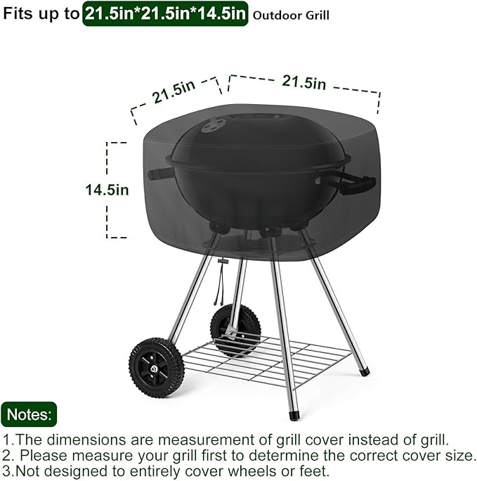 Cover for Outdoor 18 Inch Charcoal Grill, Grill Cover Fits Most Walk-a-Bout Charcoal Grills Within 21.5 * 21.5 * 14.5 in, Water-Resistant Oxford Fabric