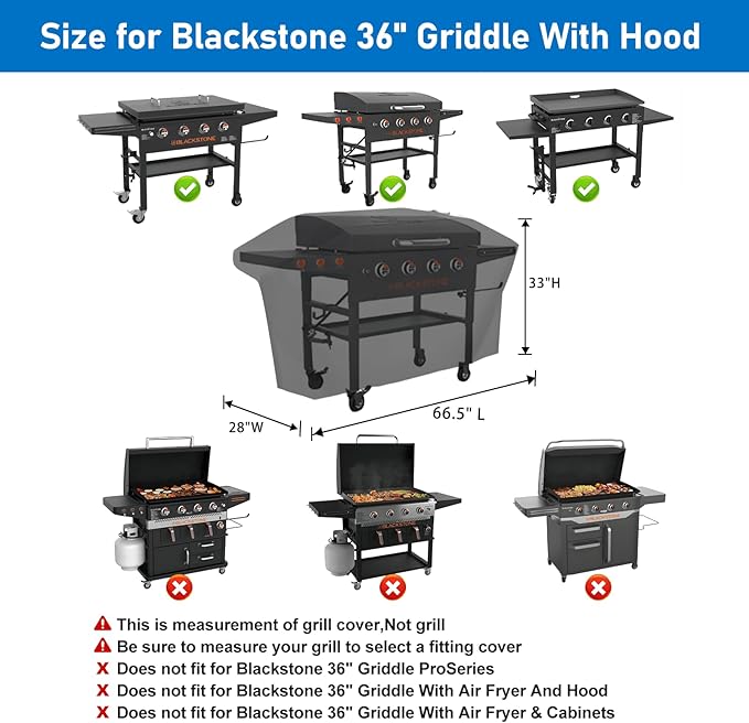 Griddle Cover for Blackstone 36 inch Griddle with Hood,Rip-Proof Upgraded Heavy Duty Material Griddle Cover,Waterproof UV & Fade Resistant Flat Top Gas Grill Cover with Strap and Air Vent