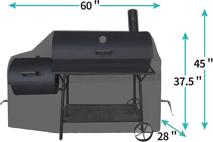 Offset Smoker Cover 60 inch Charcoal Pellet Grill Cover Heavy Duty Waterproof 600D BBQ Smoker Cover for Brinkmann for Char-Broil for Weber for Nexgrill for New Braunfels for Oklahoma Joe's