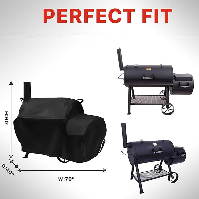 70 inch Grill Cover for Oklahoma Joe's Longhorn Offset Smoker, Waterproof & Heavy Duty Black Smoker Cover