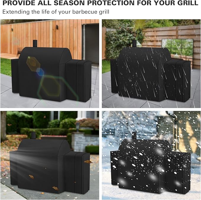 Grill Cover Fits for Char-Griller 3018, 2121, 2727 Charcoal Grill, Expandable BBQ Grill Cover Heavy Duty Smoker Grill Cover Waterproof UV Resistant Outdoor Grilling Cover
