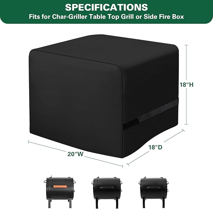 Side Fire Box Grill Cover Fits for Char-Griller 22424 72424 E82424 Portable Tabletop Grill, 600D Heavy Duty BBQ Cover Waterproof Portable Grill Cover, 18 x 18 x 20 Inch