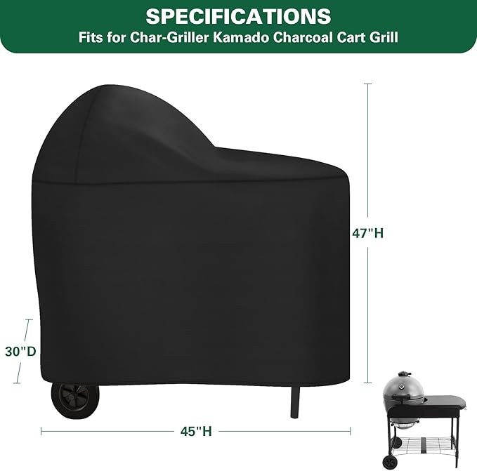 Grill Cover Fits for Char-Griller AKORN Kamado Grill with Cart, 600D Heavy Duty BBQ Grill Cover Charcoal Grill Cover Waterproof Outdoor Grilling Cover
