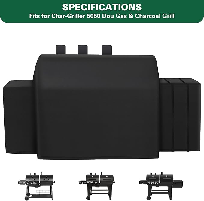 Grill Cover Fits for Char-Griller Duo 5050 Double Play 5650 Charcoal Grill, Expandable Gas Grill Cover 600D Heavy Duty BBQ Cover Fits for Char-Griller 3-Burner Dual Fuel Outdoor Grill