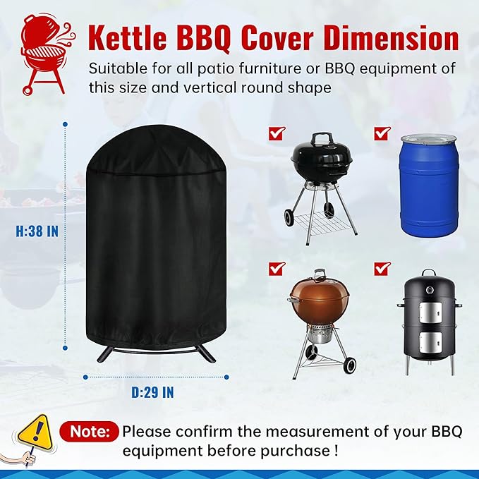 Vertical Round Smoker Cover, Kettle Grill Cover, 29 Inch BBQ Barbecue Cover, Dome Smoker Cover, Bullet Smoker Cover, Barrel Cover Fire Pit Cover for Char-Broil Weber George Foreman Brinkmann