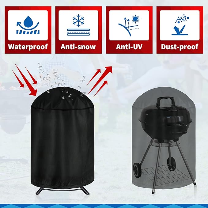 Vertical Round Smoker Cover, Kettle Grill Cover, 29 Inch BBQ Barbecue Cover, Dome Smoker Cover, Bullet Smoker Cover, Barrel Cover Fire Pit Cover for Char-Broil Weber George Foreman Brinkmann