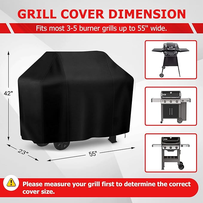 55 Inch Grill Cover, Waterproof BBQ Cover, Anti-UV & Tear-Proof, Grill Cover for Outdoor Grill, Weather-Proof Barbecue Cover for Weber Char-Broil Brinkmann Holland JennAir and More