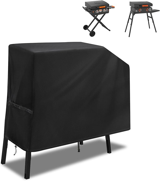 Griddle Grill Cover for Blackstone 22 inch and 17 inch with Hood and Stand, Waterproof UV Resistant Rip-Proof Material Griddle Cover - Black(Cover Only)