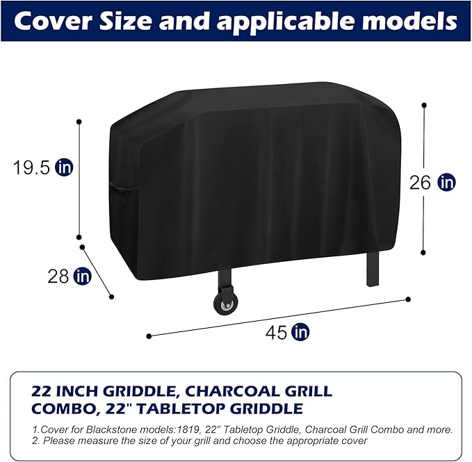 Griddle Cover for Griddle and Charcoal Grill Combo and 22" Tabletop Griddle, Waterproof Oxford Grill Cover - Only Cover