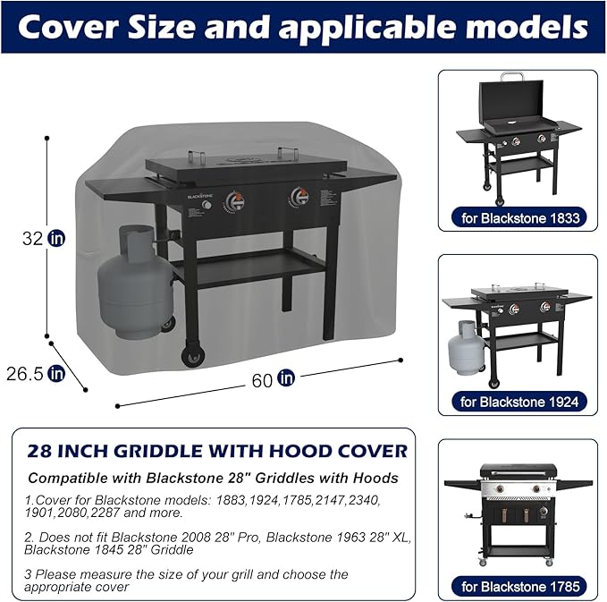 Griddle Cover for Blackstone 28 Inch Griddle Cooking Station with Hood, for Blackstone 1883, 1924 and More, Waterproof Oxford Grill Cover - Only Cover