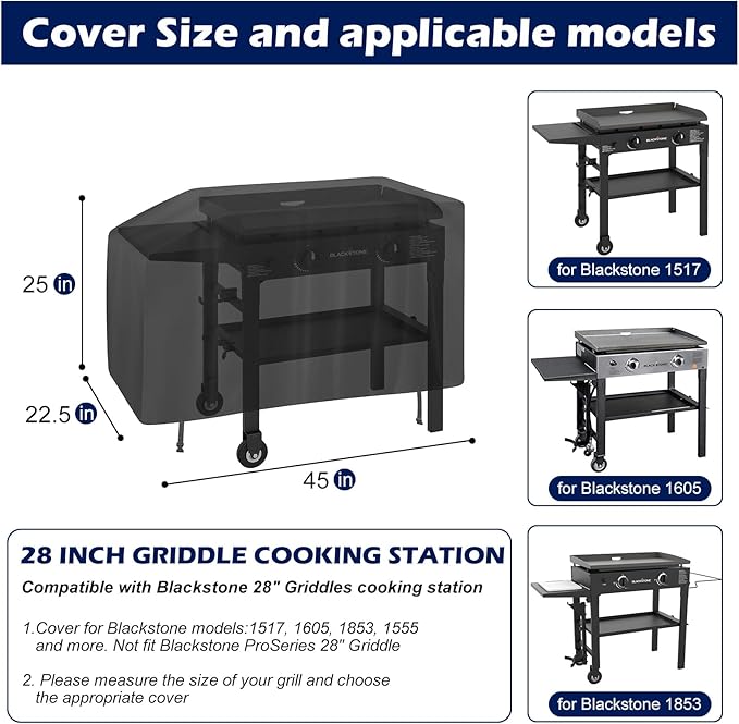 Griddle Cover for Blackstone 28 Inch Griddle, for Blackstone 1517, 1605, 1853, 1555, Waterproof Oxford Flat Top Gas Grill Cover - Only Cover