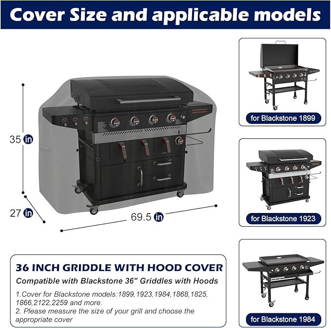 Griddle Cover for Blackstone 36 Inch Griddle with Hood, for Blackstone 1899, 1902, 1923, 1984, 1868 and More, Waterproof Oxford Grill Cover - Only Cover