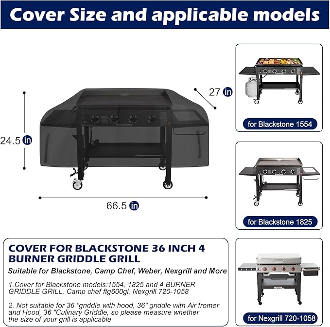 Griddle Cover for Blackstone 36 Inch Griddle Cooking Station, for Blackstone 1554, 1825 and 4 Burner Griddle Grill, Nexgrill 720-1058, Waterproof Oxford Flat Top Gas Grill Cover - Only Cover