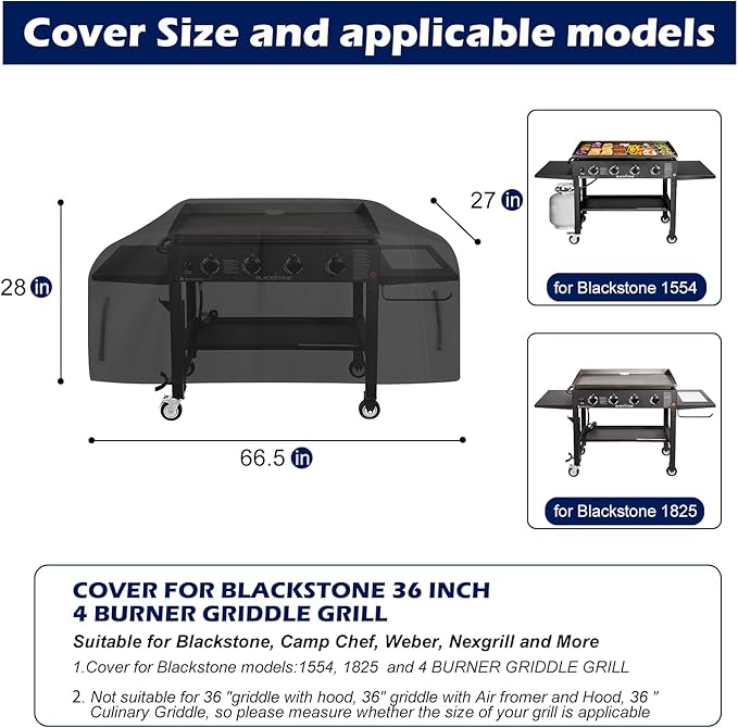 Griddle Cover for Blackstone 36 Inch Griddle with Hood, for Blackstone 1554, 1825 and 4 Burner Griddle Grill, Waterproof Oxford Flat Top Gas Grill Cover - Only Cover