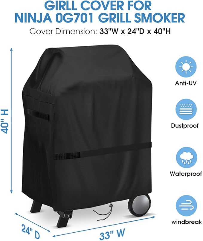 Grill Cover for Ninja Woodfire Outdoor Grills and Stand,Water-Resistant Outdoor Wood fire Cover for Ninja OG701 Grill Smoker (Cover Only)