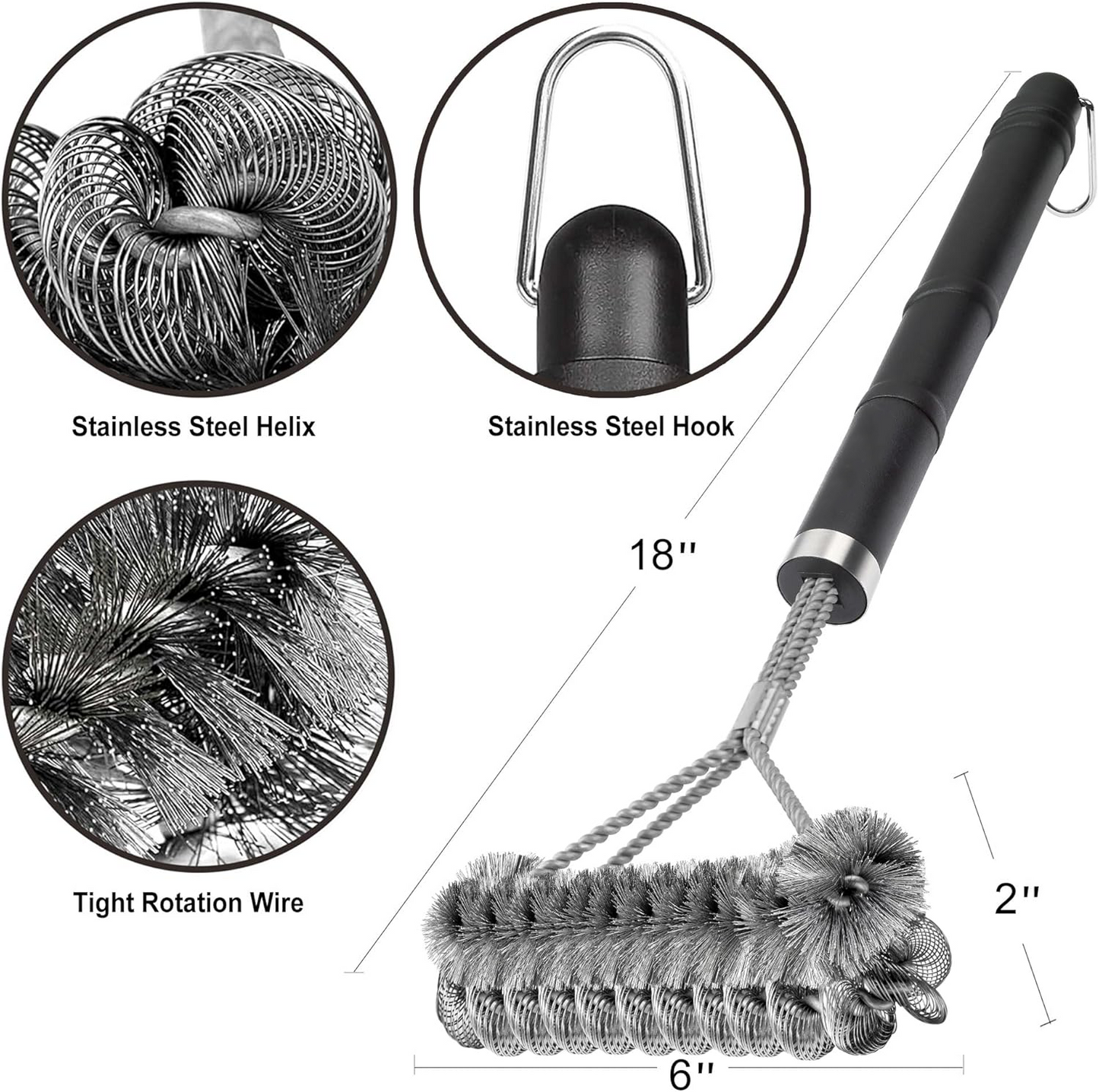 18" Grill Brush Wire BBQ Cleaning Brush, Grill Cleaner Brush Scrubber for Gas, Pellet, Charcoal Porcelain Steel Grates, BBQ Accessories Gifts