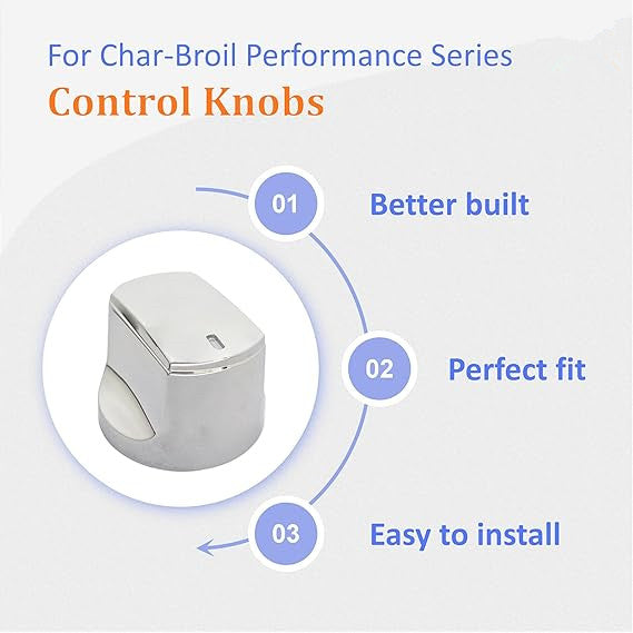 Chrome  Control Knob Replacement for Char-Broil Performance Series Gas Grill (2017 and Newer),Performance Series 4 Burner Grill Replacement Knobs,4 Pcs