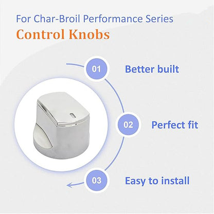 Chrome  Control Knob Replacement for Char-Broil Performance Series Gas Grill (2017 and Newer),Performance Series 4 Burner Grill Replacement Knobs,4 Pcs