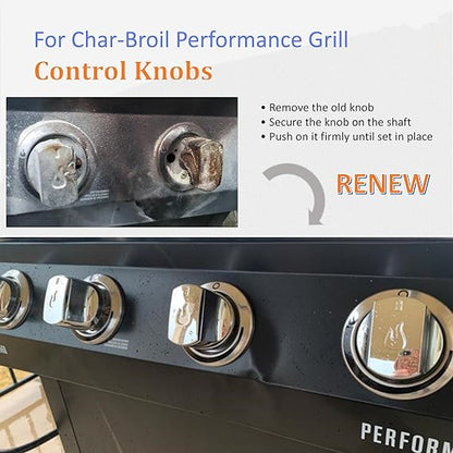 Chrome  Control Knob Replacement for Char-Broil Performance Series Gas Grill (2017 and Newer),Performance Series 4 Burner Grill Replacement Knobs,4 Pcs