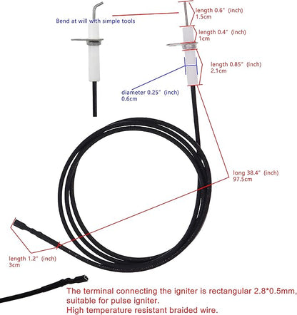 (Rectangular Pin)2Pc 38" Pulse Ignitor Wire & Ceramic Electrode Assembly Replacement,Ignition Electrode Can DIY Bending for Pulse Ignitor Spark Plug Ignition Electrode Replacement