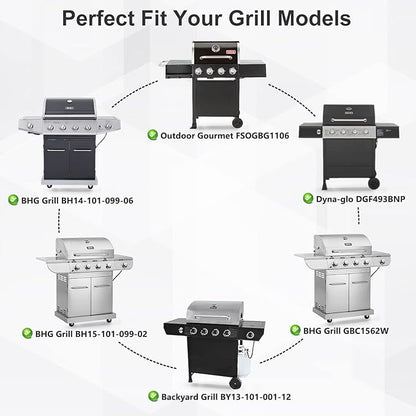 15 inch Grill Replacement Parts for Dyna-Glo DGF493BNP, DGB494SPB, Backyard Grill BY13-101-001-12, BY14-101-001-02 Grill Models. Grill Heat Plate Shields and Burner Tubes for Dynaglo