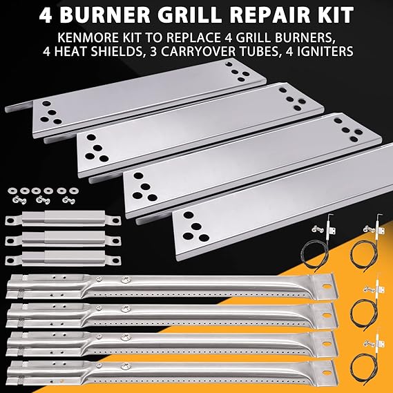 Grill Replacement Parts for Kenmore 415.16107110 122.16134110 415.16106210, Charbroil 463411911 463411512, Nexgrill 720-0783 720-0719BL, Grill Burners, Heat Plate Shield, Igniter