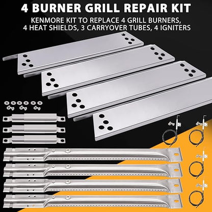 Grill Replacement Parts for Kenmore 415.16107110 122.16134110 415.16106210, Charbroil 463411911 463411512, Nexgrill 720-0783 720-0719BL, Grill Burners, Heat Plate Shield, Igniter
