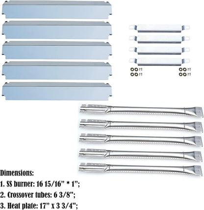 Parts Kit Replacement for Charbroil Commercial 463268806 Gas Grill Burner,Carryover Tubes,Heat Plates (SS Burner + SS carry-over tubes +SS Heat Plate)