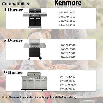 Grill Replacement Parts for Kenmore 6 Burner 146.23681310 146.47223610 146.23766310 Gas Grill Models. Grill Burner Tube, Heat Plate Tent Shield, Carryover Tube Replacement Kit.