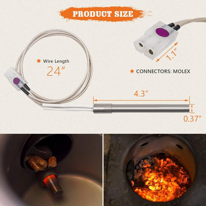 2 Pack Hot Rod Igniter Kit Replacement for Pit Boss, Pellet Grill Igniter Rod Heating Element for Pitboss, for Traeger & Camp Chef Grill, with 2 Fuses