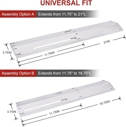 Universal Grill Heat Plates Heat Tents Heat Shields for Gas Grill, Adjustable Barbecue BBQ Grill Flame Tamers Burner Covers Heat Deflectors, Stainless Steel Gas Grill Replacement Parts, 3-Pack