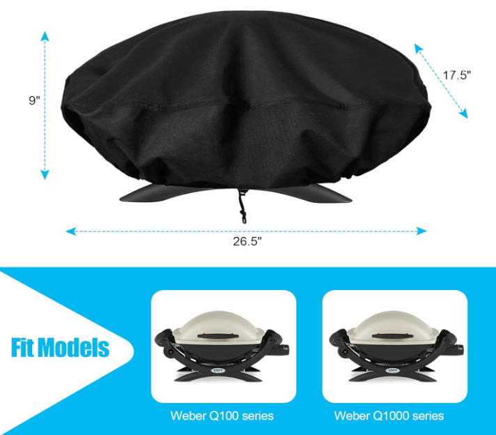 7110 Grill Cover for Weber Q100, Q1000 and Q120, Q1200 Series Gas Grills, Portable BBQ Grill Cover with Adjustable Hauling Rope,600D