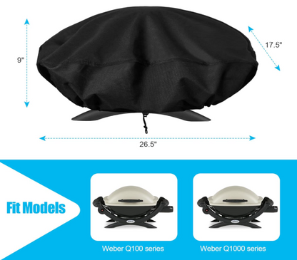 7110 Grill Cover for Weber Q100, Q1000 and Q120, Q1200 Series Gas Grills, Portable BBQ Grill Cover with Adjustable Hauling Rope,600D