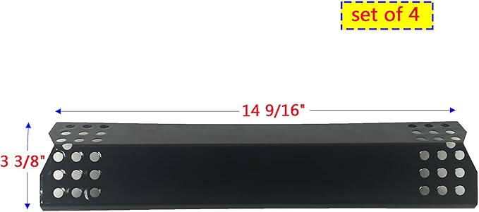 (4-Pack) Porcelain Steel Heat Shield/Heat Plates 14 9/16 x 3 3/8" Replacement for Sunbeam, Nexgrill, Grill Master, Charbroil, Kitchen Aid, Members Mark, Uberhaus Gas Grills