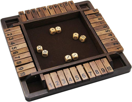 Wooden 4 Players Shut The Box Dice Game, Classics Tabletop Version and Pub Board Game, 12 inch