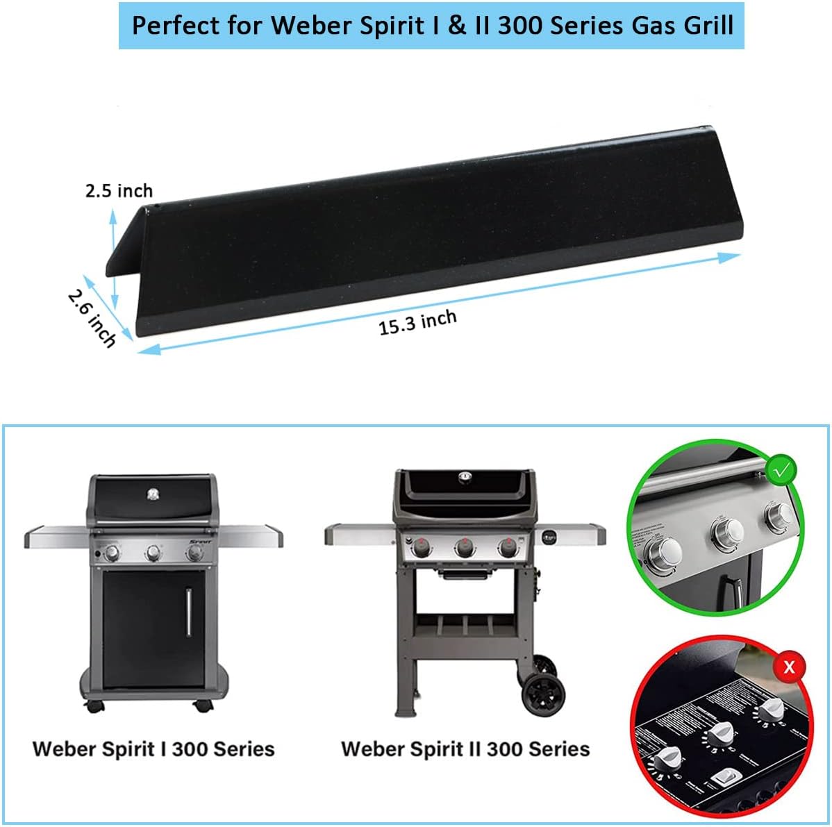 15.3 Inch 7636 Flavorizer Bars for Weber Spirit and Spirit II & GS4 Spirit II 300 Series, Spirit E310 E320 E330 S310 S320 S330 Gas Grill with Front Control Knob