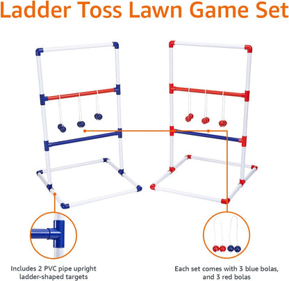 Ladder Toss Indoor & Outdoor Game Set with 6 Soft Rubber Bolo Balls and Travel Carrying Case