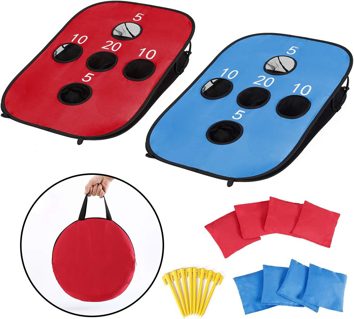 Portable Collapsible 5 Holes Cornhole Game Set with 8 Bean Bags Carrying Case Toss Game Size 3ft x 2ft for Camping Travel