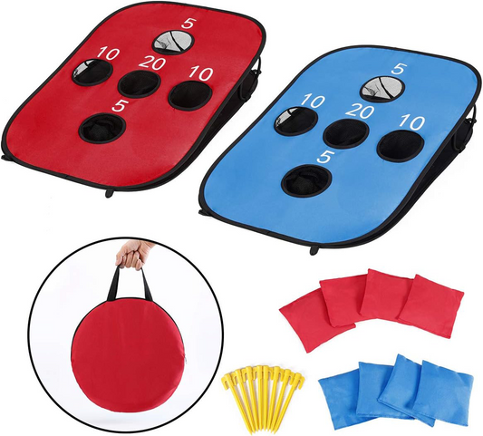 Portable Collapsible 5 Holes Cornhole Game Set with 8 Bean Bags Carrying Case Toss Game Size 3ft x 2ft for Camping Travel