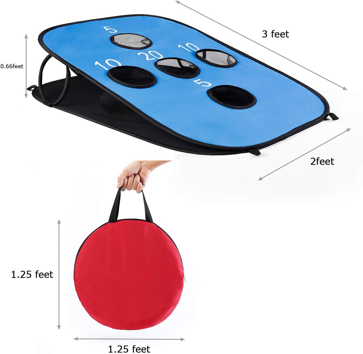 Portable Collapsible 5 Holes Cornhole Game Set with 8 Bean Bags Carrying Case Toss Game Size 3ft x 2ft for Camping Travel