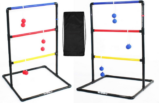 Ladder Toss Indoor & Outdoor Game Set with 6 Soft Rubber Bolo Balls and Travel Carrying Case, Score Trackers