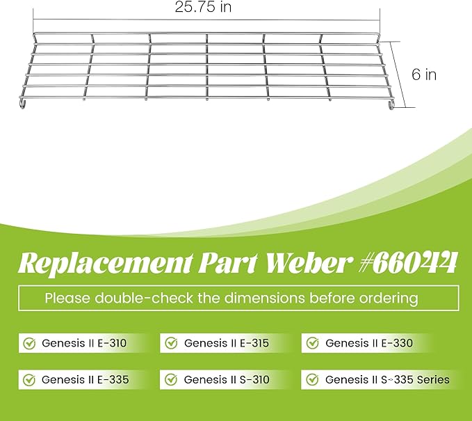 66044 Warming Rack for Weber Genesis II/II LX 300 Series GS4 Replacement Parts E-310 E-315 E-330 E-335 S-310 S-335 Gas Grill Grate Stainless Steel 304