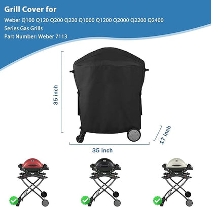 7113 Grill Cover for Weber Q100 Q120 Q1000 Q1200 Q200 Q220 Q2000 Q2200 Q2400 Series Gas Grills, 600D Waterpoorf BBQ Gas Grill Cover