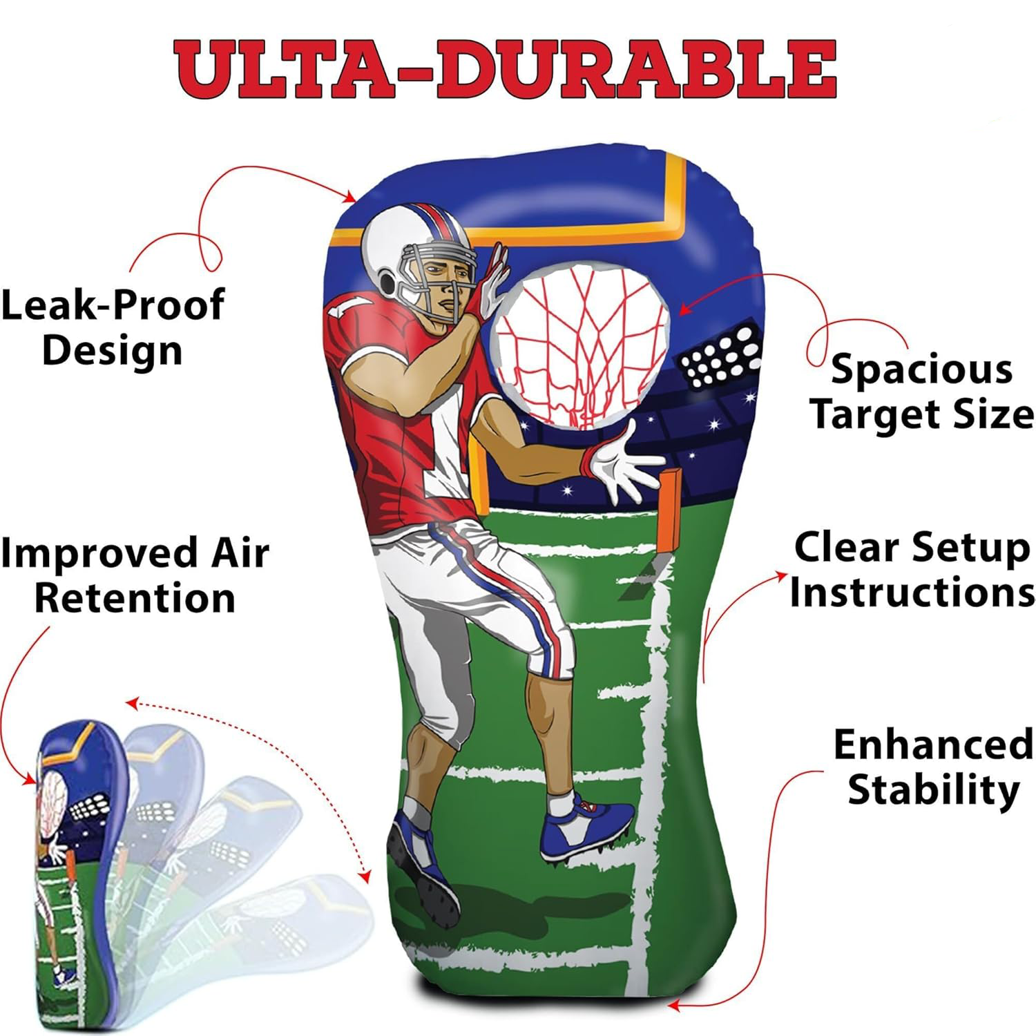 Inflatable Football Target Toss Toy and Game for Boys Ages 8-12, 60 inch Receiver with Mini Soft Football