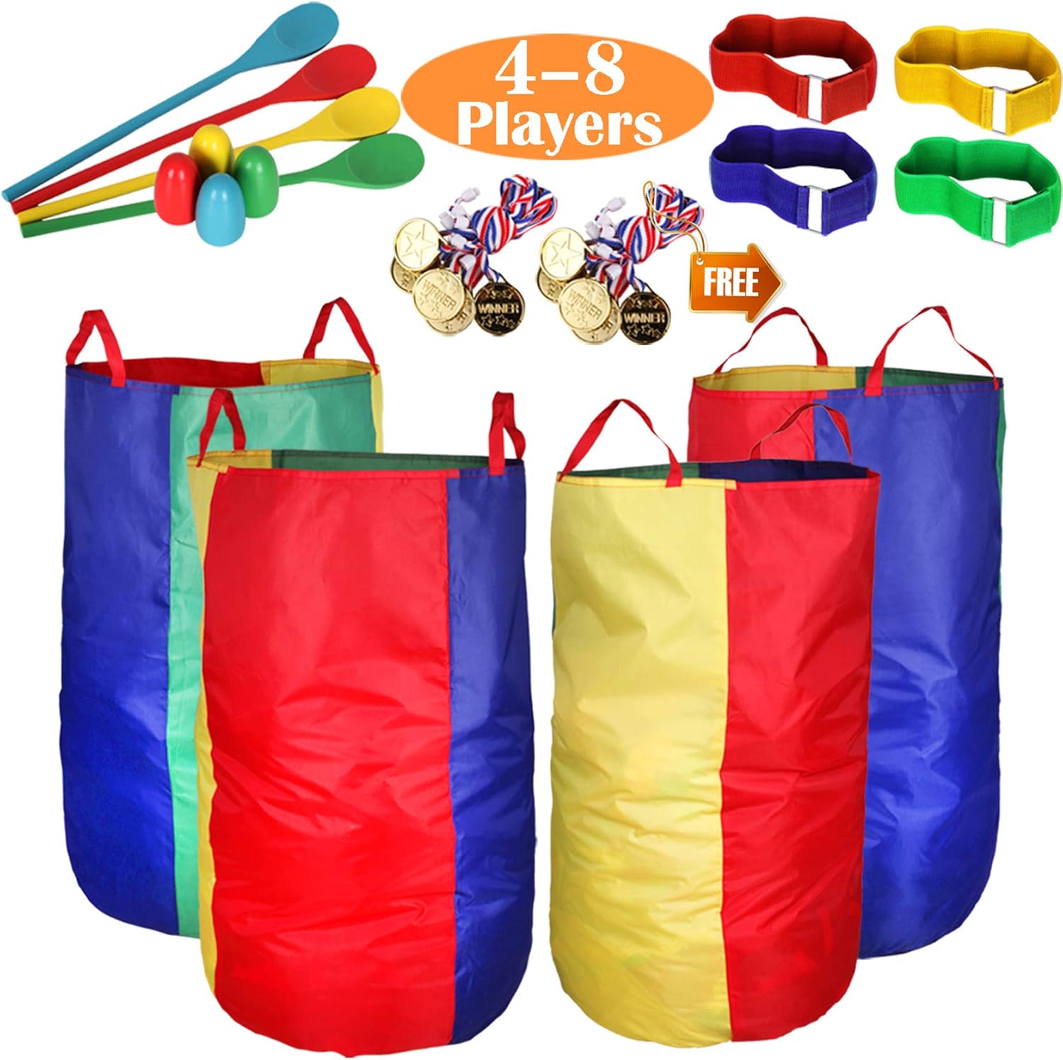 Outdoor Games, Potato Sack Race Bags for Kids Adults, Egg Spoon Relay Race, 3 Legged Race Bands, Birthday Party, Field Day Family Reunion Carnival Outside Yard Lawn Easter Fall Festival Games