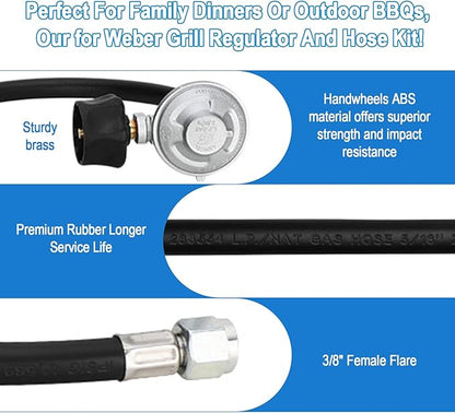 7627 Upgraded for Weber Hose and Regulator kit, for Genesis 300 & Summit 400/600 Series, Silver Gold Platinum. for Weber Grill Regulator and Hose, 